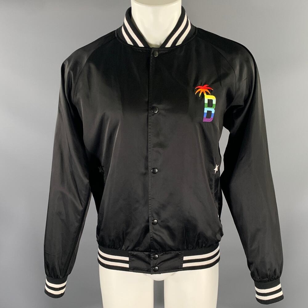 BARNEYS NEW YORK Size L Black Embroidery Polyester Bomber Jacket